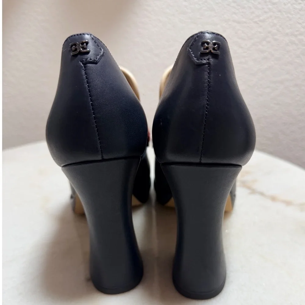 Sam Edelman Womens Jed Leather Platform Tassel Loafer Block Heel  Navy Cream 8.5 - Picture 2 of 11